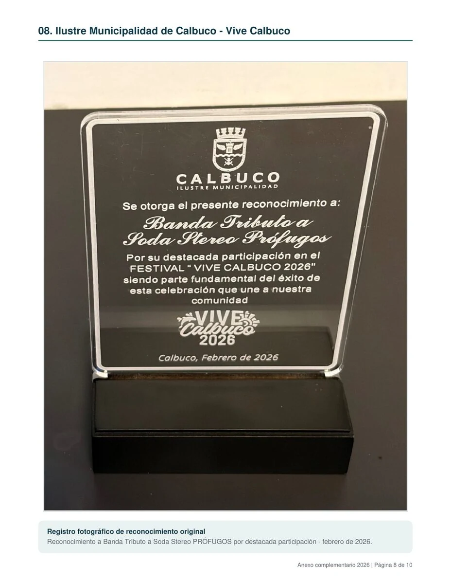 Reconocimiento de la Municipalidad de Calbuco a PROFUGOS en el Festival Vive Calbuco