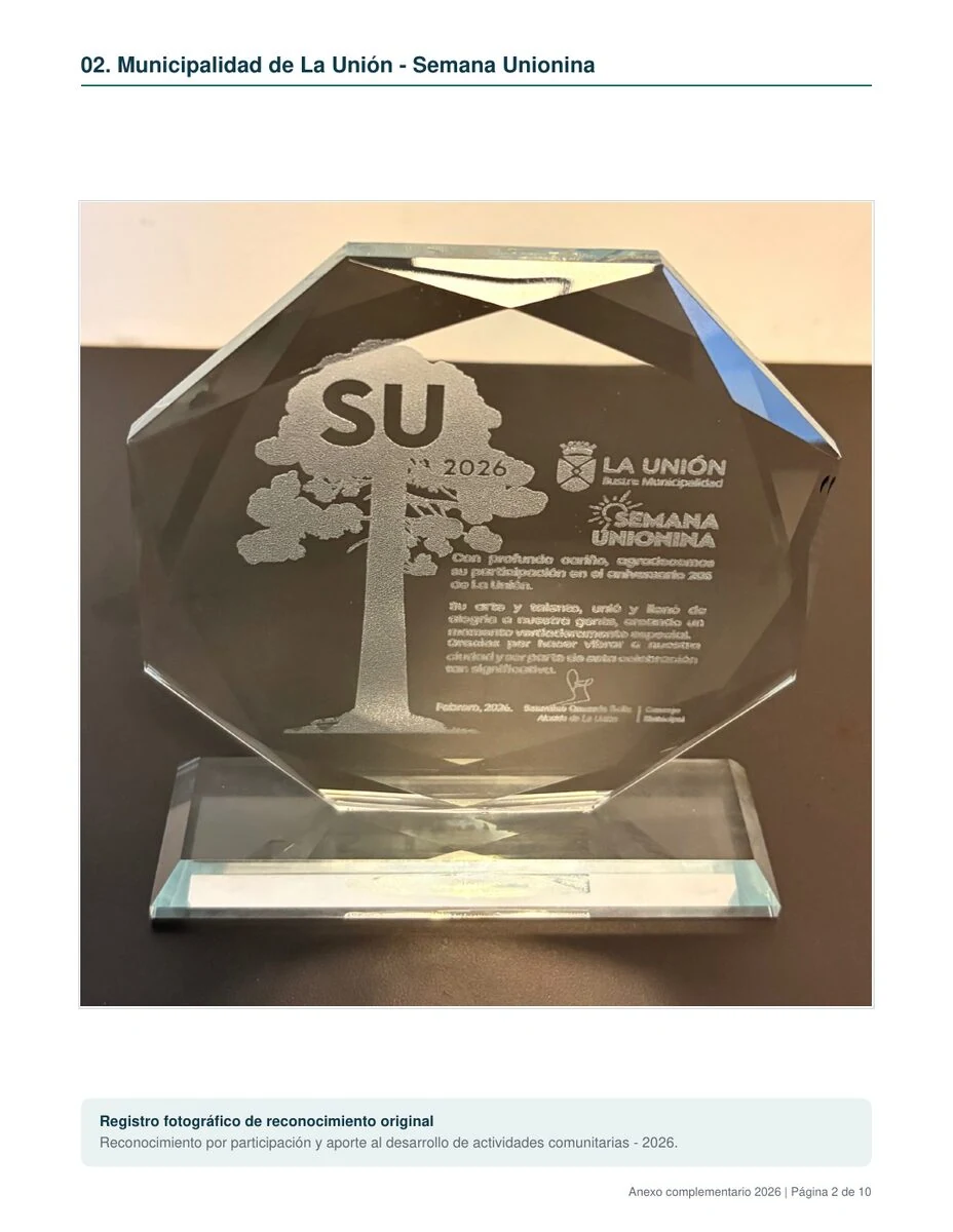 Reconocimiento de la Municipalidad de La Unión a PROFUGOS en la Semana Unionina