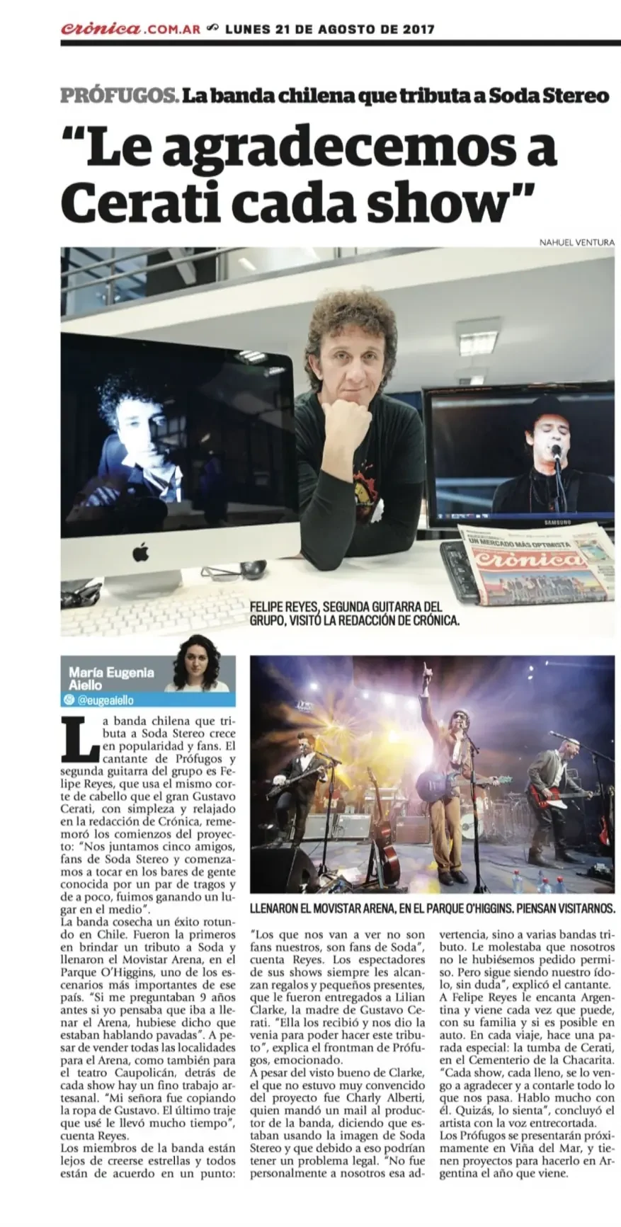 Artículo del diario Crónica de Argentina sobre PROFUGOS, 21 de agosto de 2017