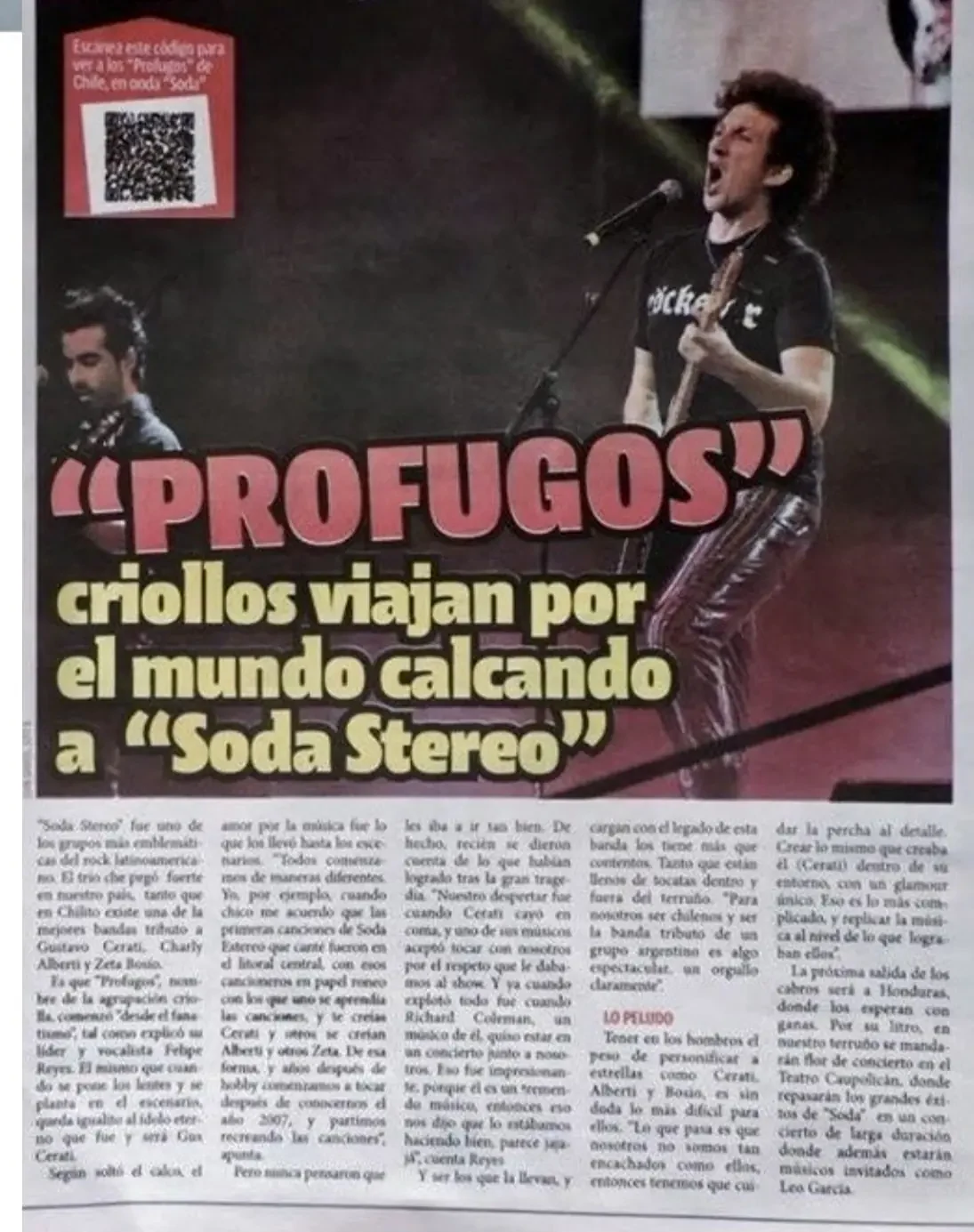 Recorte de prensa sobre la gira internacional de PROFUGOS