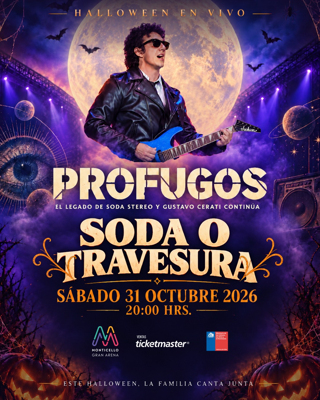 Afiche oficial de PROFUGOS: SODA O TRAVESURA. Sábado 31 de octubre de 2026 a las 20:00, Gran Arena Monticello.